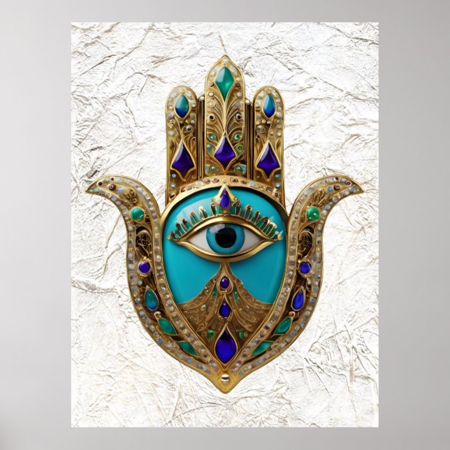 Poster Turquoise Troisième Oeil Hamsa (Devant)