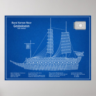 Poster Turtle Ship Geobukseon - Plan d'expédition ABD