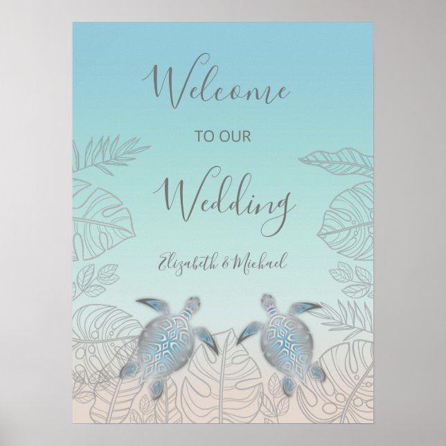 Poster Turtles d'argent Turquoise Beach Mariage (Devant)