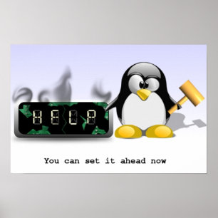 Poster Tux heurtent le Horloge-Anti temps heure d'été