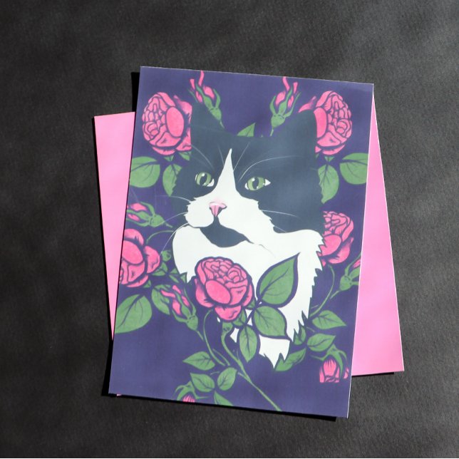 Poster Tuxedo Cat Peony Floral Art Tuxie Cats (Créateur téléchargé)