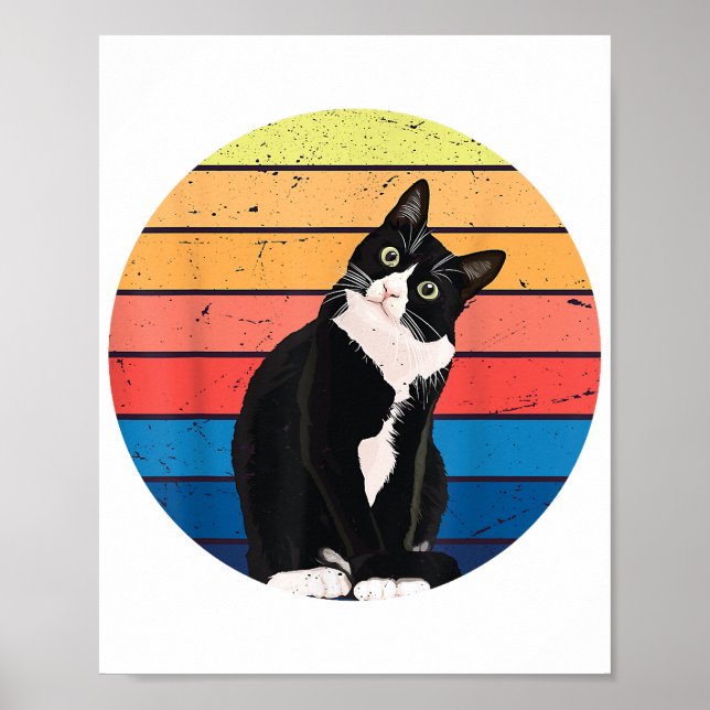 Poster Tuxedo Chat Cadeau Couleurs rétro pour Amoureux de (Devant)
