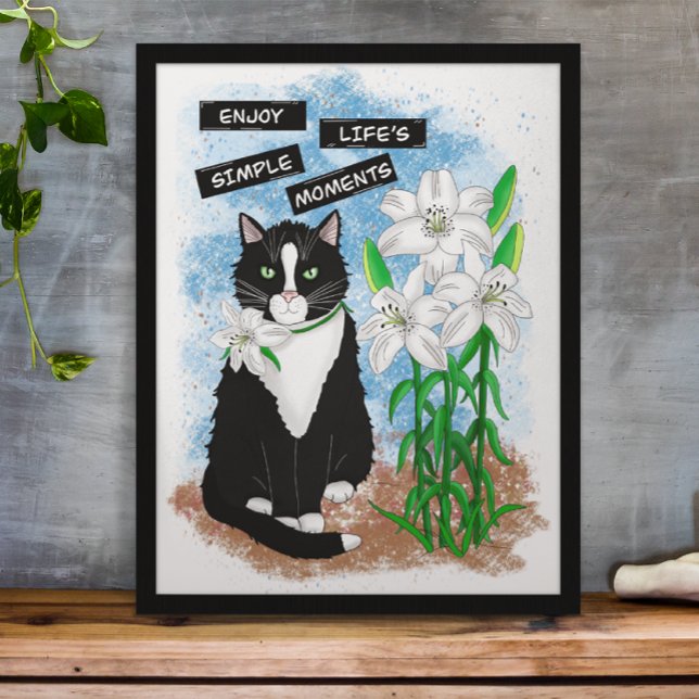 Poster Tuxedo Chat et Lilies | Devis inspirant (Créateur téléchargé)