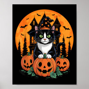 Poster Tuxedo Chat Sorcière Casquette Halloween Y Jack-o'