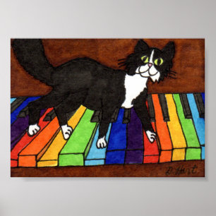 Poster Tuxedo Chat sur Rainbow Piano Mini Art populaire