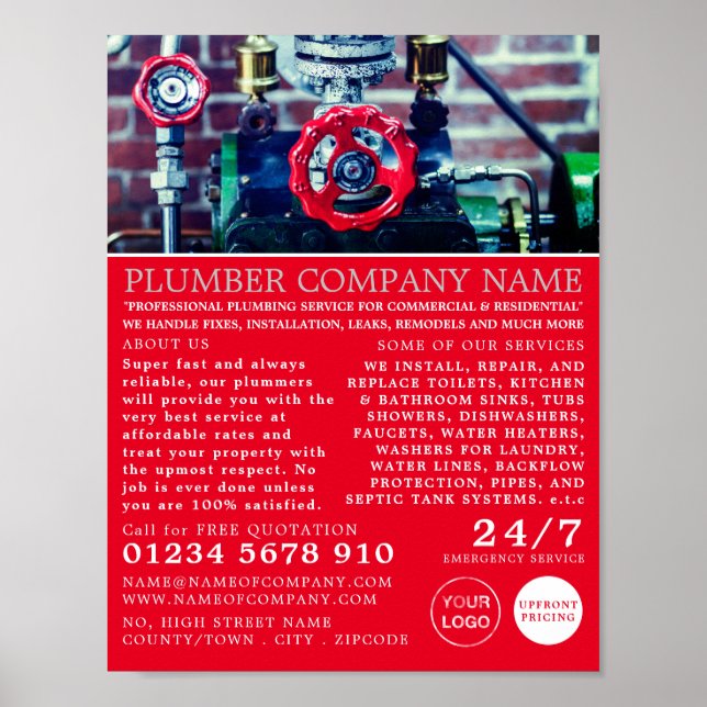 Poster Tuyaux classiques, plombier, Plomberie (Devant)