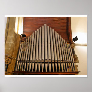 Poster Tuyaux d'orgue d'église et lambris en bois