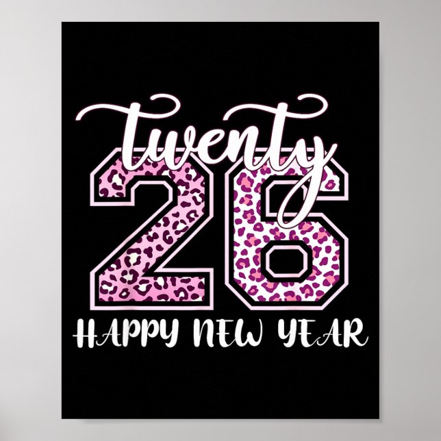 Poster Twenty 26 2026 Happy New Year Leopard Pattern Wome (Devant)