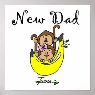 Poster Twin Boy and Girl New Dad Cadeaux