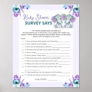 Poster Twin Girl Survey dit Baby shower Jeu violet Turquo