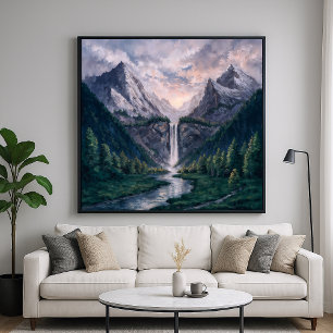 Poster Twin Peak Falls - Serene Painterly Style paysage