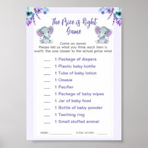 Poster Twin Price est le bon Baby shower de jeu Eléphants