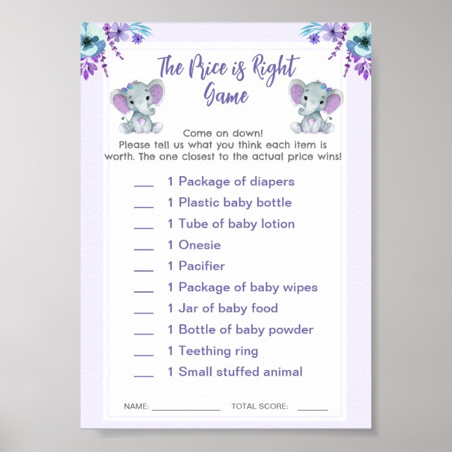 Poster Twin Price est le bon Baby shower de jeu Eléphants (Devant)