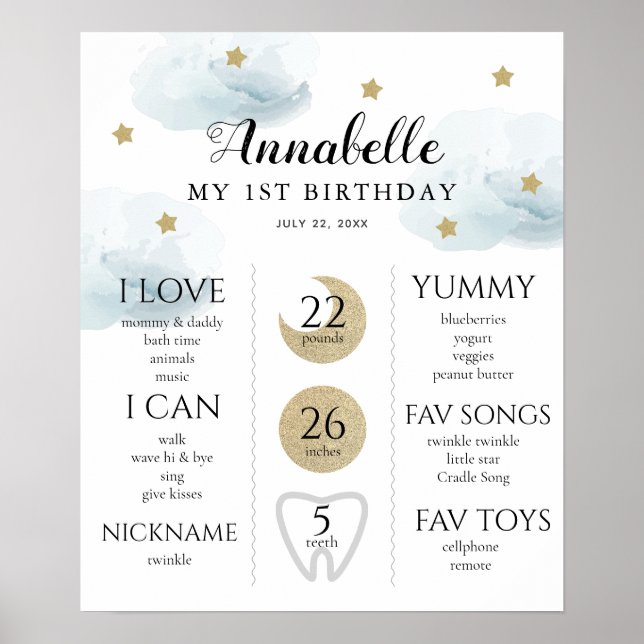 Poster Twinkle Little Star 1er anniversaire Jalon bleu (Devant)