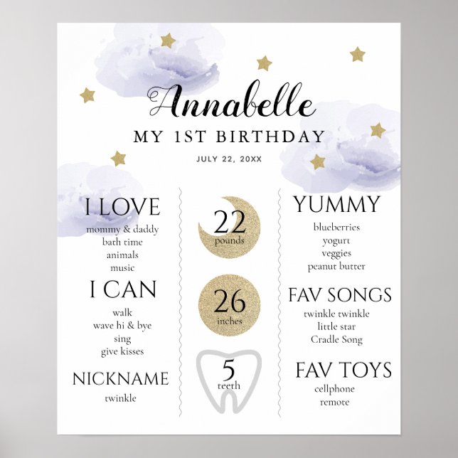 Poster Twinkle Little Star 1er anniversaire Jalon violet (Devant)