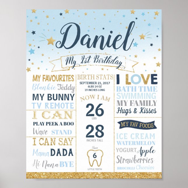 Poster Twinkle Little Star 1er Anniversaire Jalons Statis (Devant)