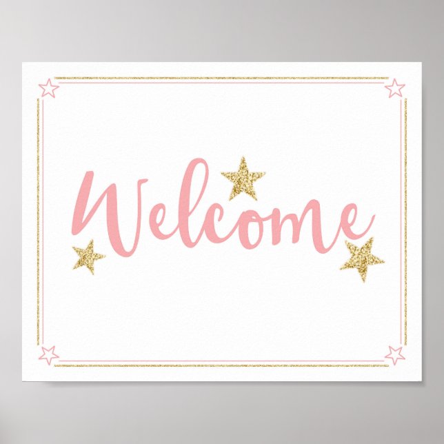 Poster Twinkle Little Star Baby shower Bienvenue Pink Gol (Devant)