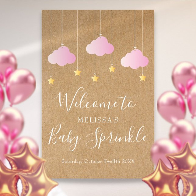 Poster Twinkle Sprinkle Baby Girl Douche Boho Bienvenue (Twinkle Sprinkle Baby Girl Shower Boho Welcome Poster)