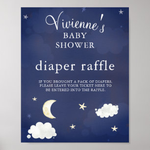 Poster Twinkle Star Navy Blue Baby shower Diaper Raffle