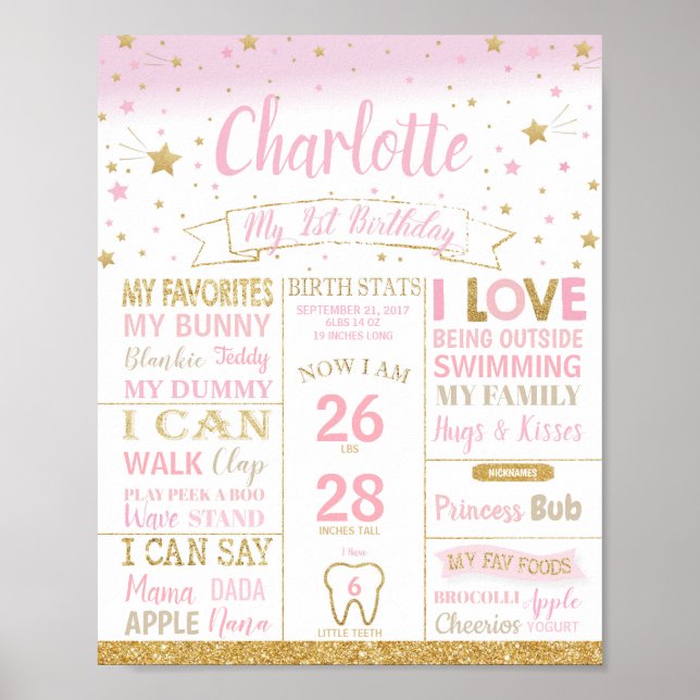 Poster Twinkle Stars Premier anniversaire Jalon statistiq (Devant)