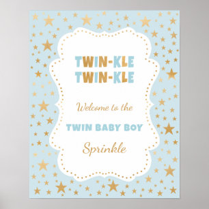 Poster Twinkle Twin garçon bébé sprinke signe de bienvenu