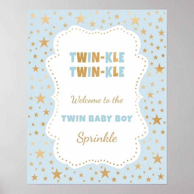Poster Twinkle Twin garçon bébé sprinke signe de bienvenu (Devant)