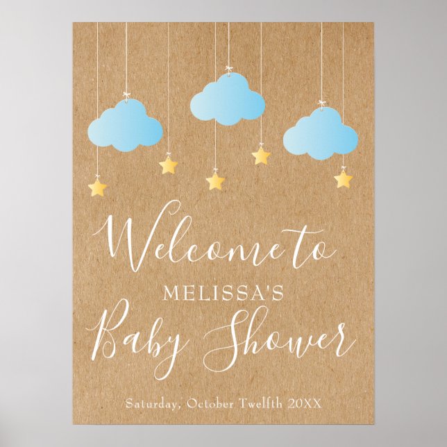 Poster Twinkle Twinkle Baby Boy Shower / Sprinkle Welcome (Devant)