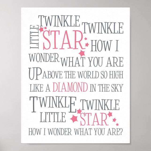 POSTER TWINKLE TWINKLE PETIT ÉTOILE - 8X10 ART PRINT ROSE (Devant)