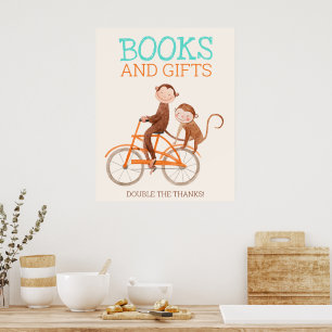 Poster Twins Baby shower mignon singe double problème