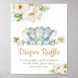 Poster Twins Elephant Garçon fille Baby shower Déchets Ra