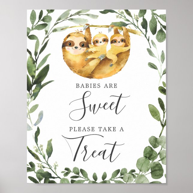 Poster Twins Sloth Baby shower Baby sont Sweet Sign (Devant)