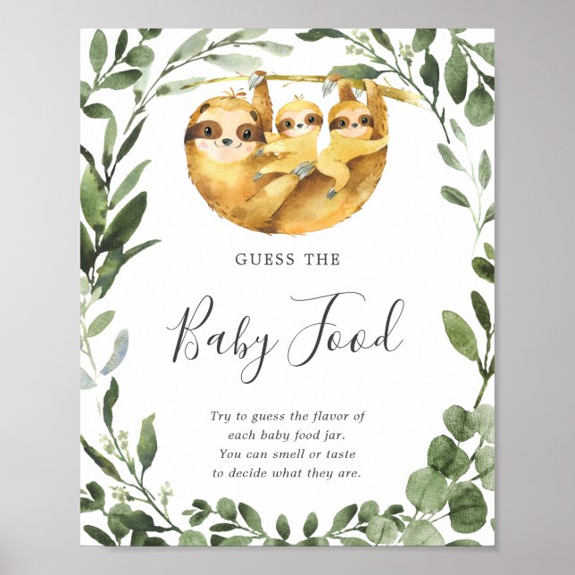 Poster Twins Sloth Baby shower Devinez The Baby Food (Devant)
