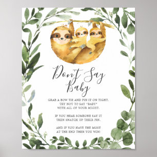 Poster Twins Sloth Baby Shower Don't Say Baby Sign