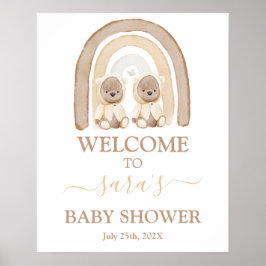 Poster Twins Teddy Bear Baby shower arc-en-ciel Panneau d