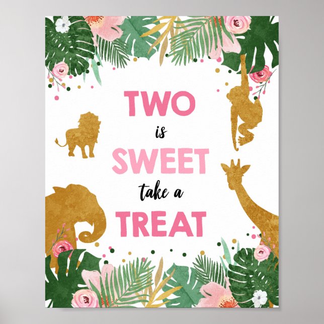 Poster Two is Sweet Safari Animaux Fille Signal d'anniver (Devant)