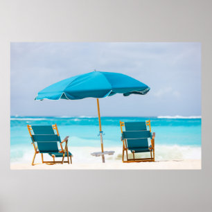 Poster Two lounges on the ocean beach