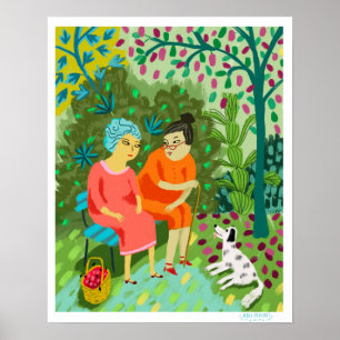 Poster two Old chatting d'on a ladies bench