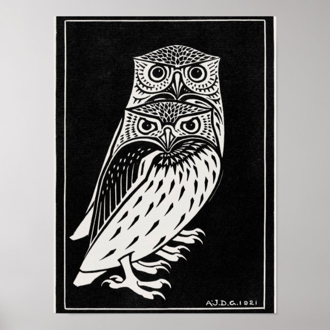 Poster Two Owls by Julie de Graag, (Devant)