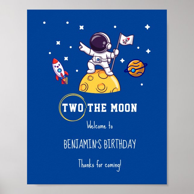 Poster Two The Moon second birthday kids Party (Devant)