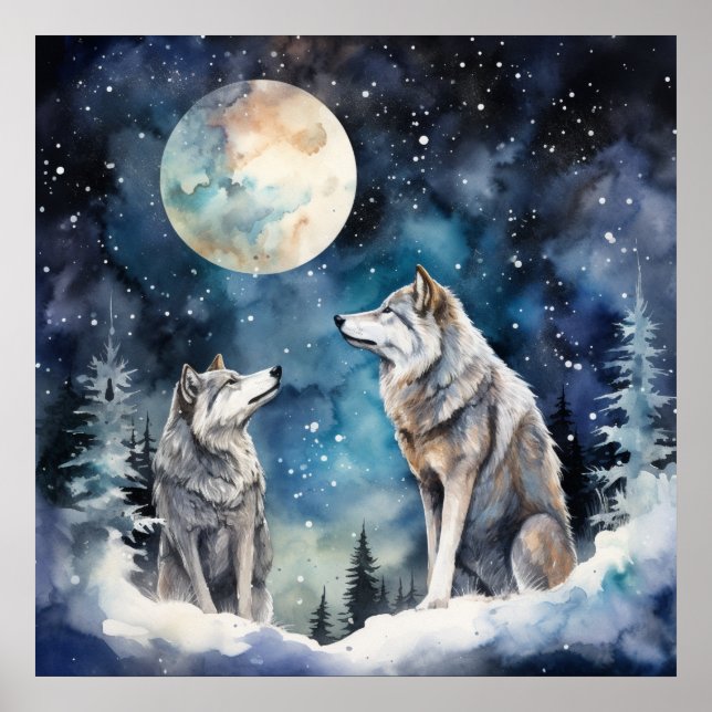 Poster Two Wolves in Winter (Devant)