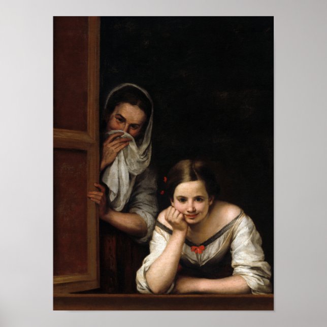 Poster Two Women at a Window by Bartolome Esteban Murillo (Devant)