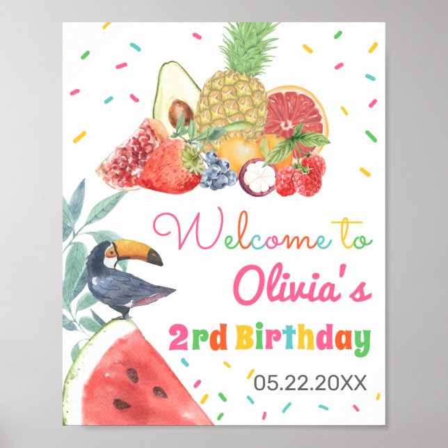 Poster Twotti Fruitti Fruits Toucan Anniversaire Bienvenu (Devant)