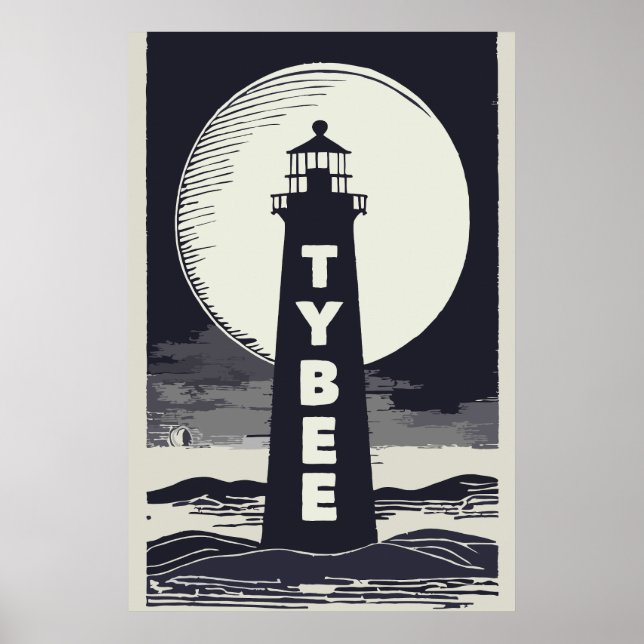 Poster Tybee Island Georgia Lighthouse Moon (Devant)