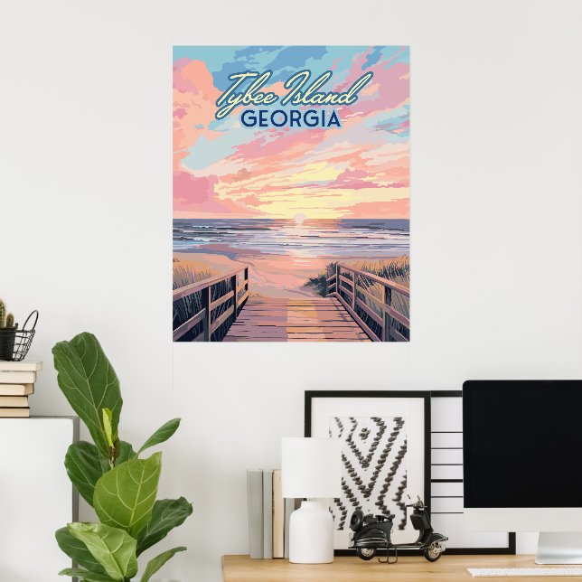 Poster Tybee Island Georgia Sunrise Beach Savannah (Bureau à domicile)