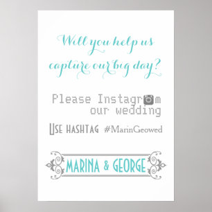 Poster Typographie avec le hashtag Instagram aqua mariage