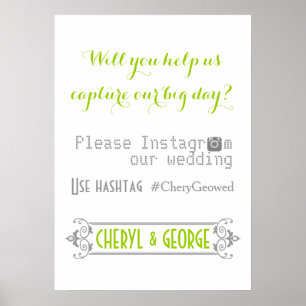 Poster Typographie avec le mot-clic mariage vert Instagra