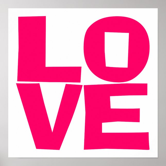 Poster Typographie de bloc rose vif Amour (Devant)