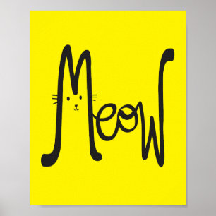 Poster Typographie de chat noir et jaune minimaliste mode
