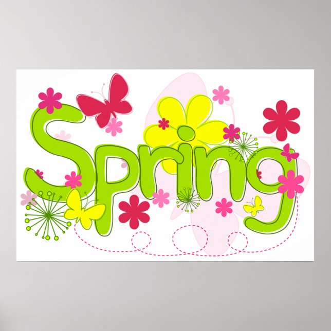 Poster Typographie de jardin printanier Fleurs Papillons (Devant)