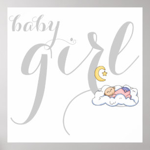 Poster Typographie de petite fille endormie gris, crèche